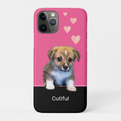Cute Corgi Puppy Dog  Hearts on Pink  Black iPhone 11 Pro Case