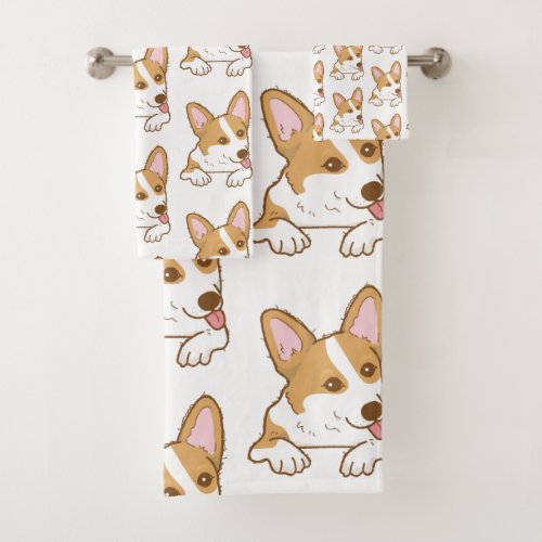 Cute Corgi Puppy Dog Pattern Bath Towel Set