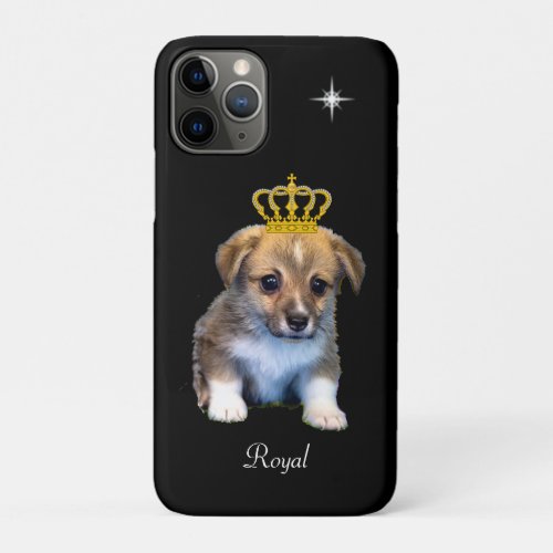 Cute Corgi Puppy Dog  Royal Crown on Black iPhone 11 Pro Case