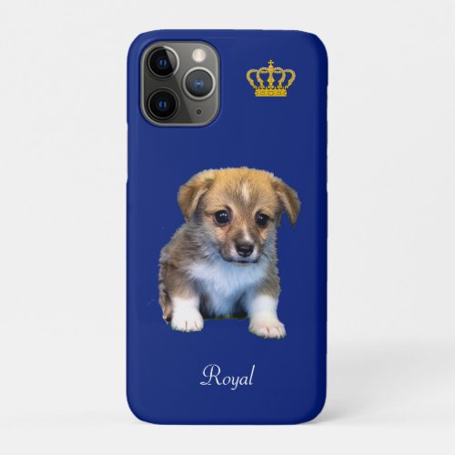 Cute Corgi Puppy Dog  Royal Crown on Blue iPhone 11 Pro Case