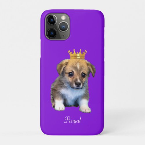 Cute Corgi Puppy Dog  Royal Crown on Violet iPhone 11 Pro Case