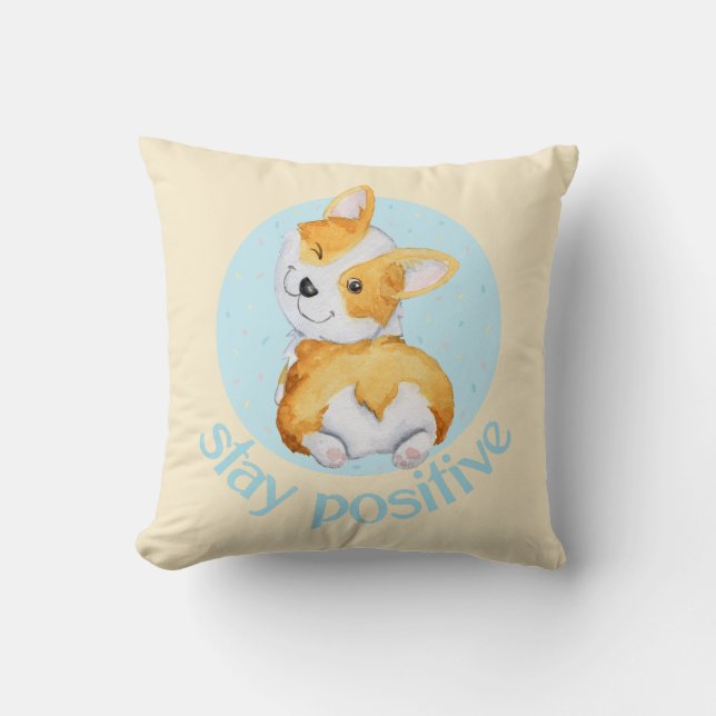 Cute Corgi Puppy Dog Throw Pillow (Front)