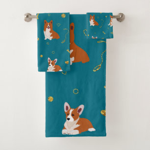 Cute Corgi Puppy Dogs Bath Towel Set