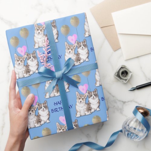 Cute Corgi Puppy Dogs Birthday Wrapping Paper