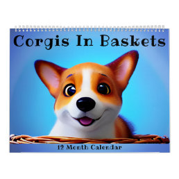 Cute Corgi Puppy Dogs in Fun Baskets for Dog Lover Calendar