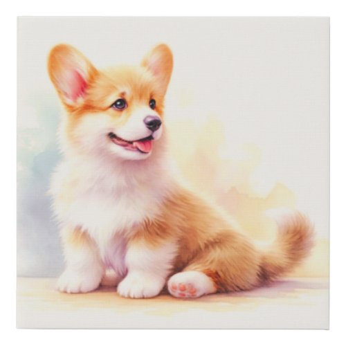 Cute Corgi Puppy Faux Canvas Print