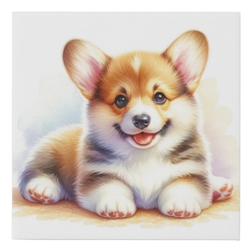 Cute Corgi Puppy Faux Canvas Print