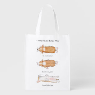 Cute corgi puppy guide to splooting grocery bag