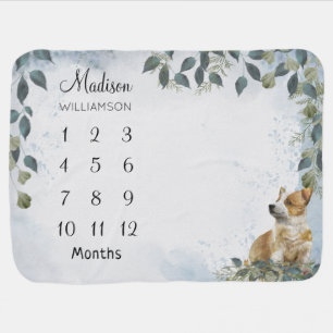 Cute Corgi Puppy Milestone Baby Blanket