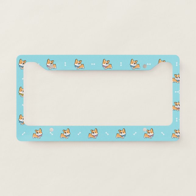Cute Corgi Puppy Pattern Baby Blue License Plate Frame (Front)