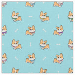 Cute Corgi Puppy Pattern Baby Blue with Dog Bones Fabric