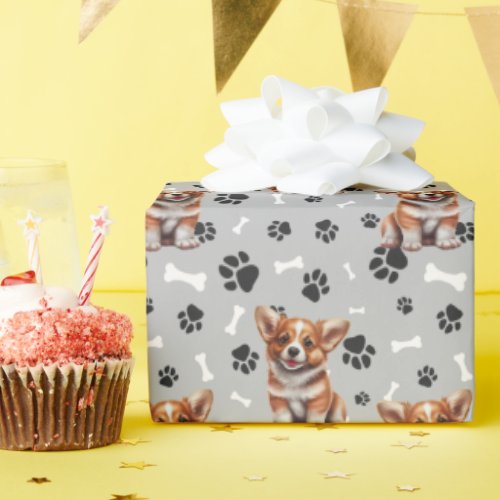 Cute Corgi Puppy Paw Prints All Occasion Wrapping Paper