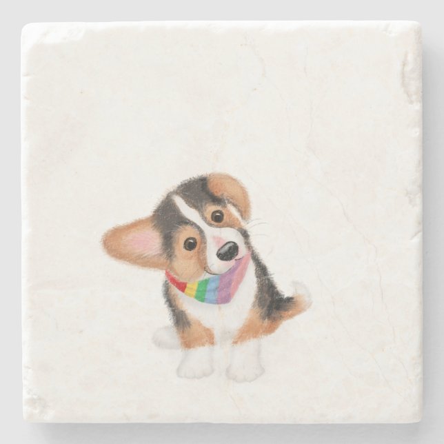 Cute corgi puppy stone coaster (Front)