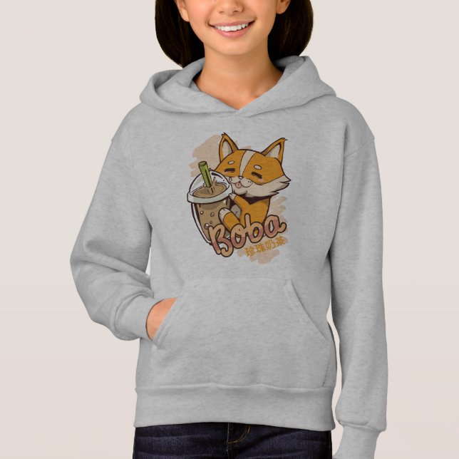 Cute Corgi Puppy with Bubble Tea Hoodie (Front)