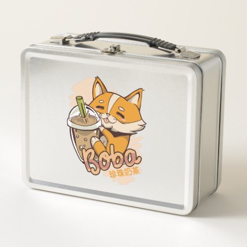 Cute Corgi Puppy with Bubble Tea Metal Lunch Box