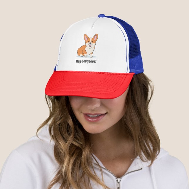 Cute Corgi Puppy with Pun Trucker Hat (In Situ)
