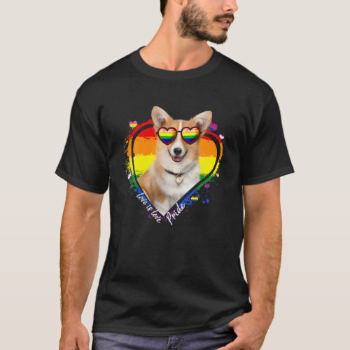 Cute Corgi Rainbow Heart Gay Pride LGBT Dog Lover T_Shirt