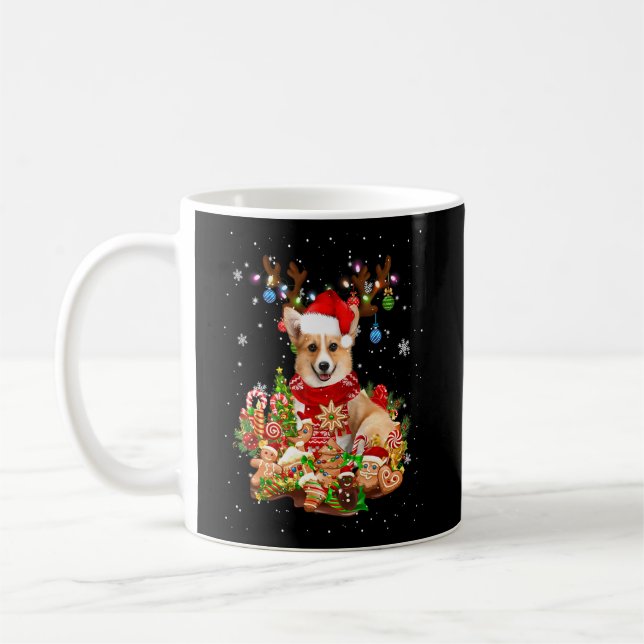 Cute Corgi Reindeer Christmas Lighting Santa Xmas  Coffee Mug (Left)