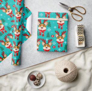 Cute Corgi Reindeer Christmas Wrapping Paper