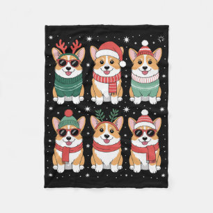 Cute Corgi Santa Hat Christmas  Fleece Blanket