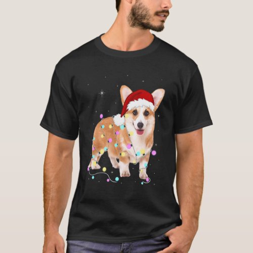 Cute Corgi Santa Hat Christmas Light Xmas T-Shirt