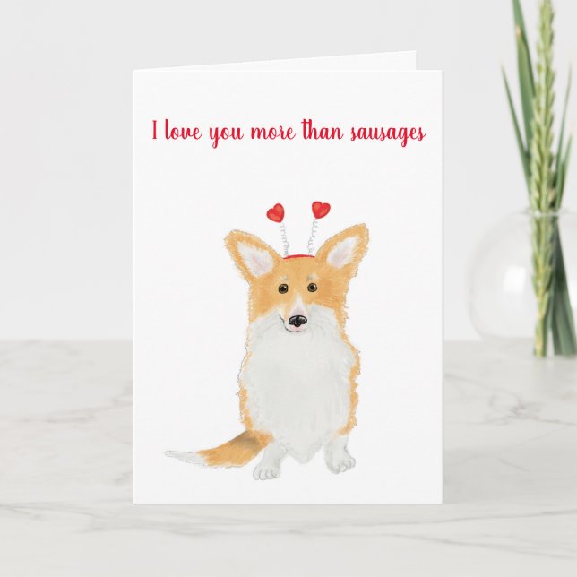 Cute corgi 'sausages' Valentine's card (Front)