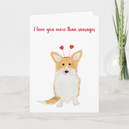 Cute corgi sausages Valentines card