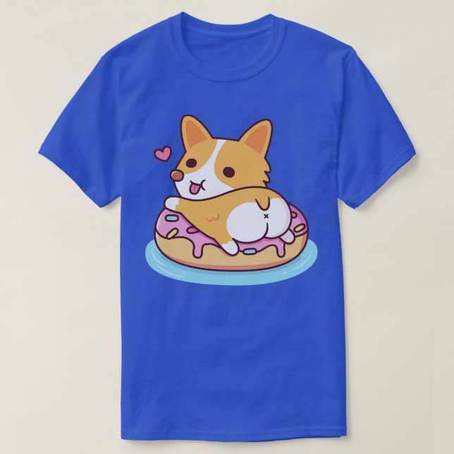 Cute Corgi Showing Booty On Donut Pool Float T-Shirt (Design Front)