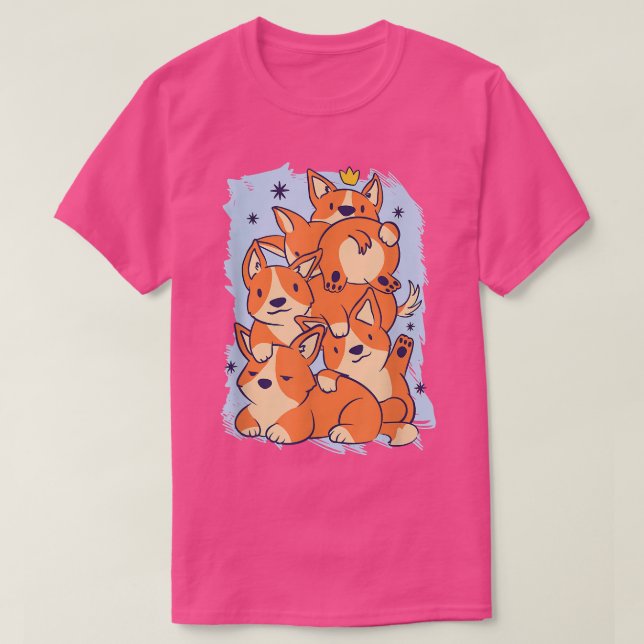 Cute Corgi Stack Cartoon Dog Pet Adorable  T-Shirt (Design Front)