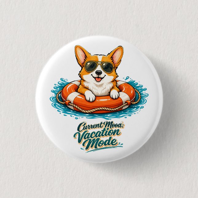 ​Cute Corgi Summer Vacation Mode Button (Front)