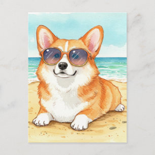 Cute Corgi Sunglasses Beach Ocean Summer Postcard