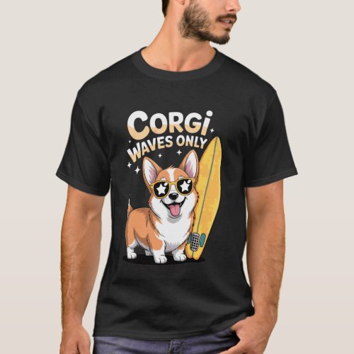 Cute Corgi Surfing Beach Waves Summer Vibes Funny T-Shirt