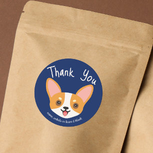 Cute Corgi Thank You Navy Blue Small Business Classic Round Sticker