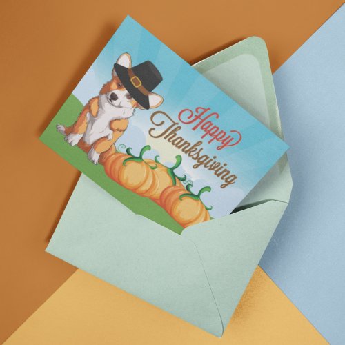 Cute Corgi Thanksgiving Happy Holiday Card