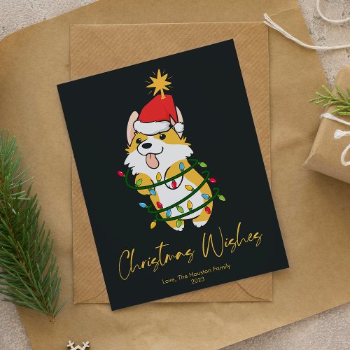  Cute Corgi Tree Christmas Flat Holiday Card