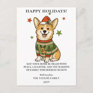 Cute Corgi Ugly Reindeer Sweater Christmas Holiday Postcard