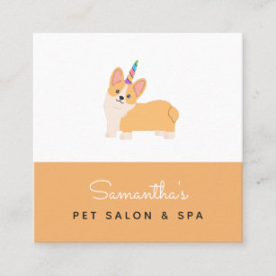 Cute Corgi Unicorn Dog Pet Salon Spa Adorable Square Business Card