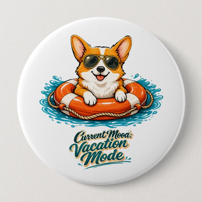 Cute Corgi "Vacation Mode" Summer Design Button (Front)