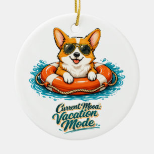 Cute Corgi "Vacation Mode" Summer Design Ceramic Ornament