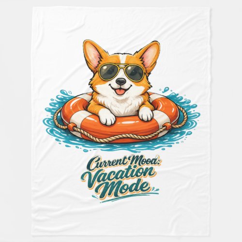 Cute Corgi "Vacation Mode" Summer Design Fleece Blanket