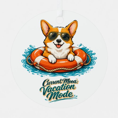 Cute Corgi "Vacation Mode" Summer Design Metal Ornament