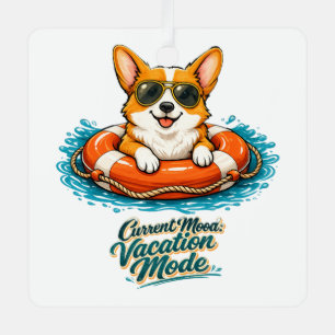 Cute Corgi "Vacation Mode" Summer Design Metal Ornament