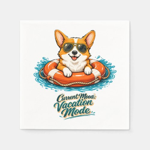 Cute Corgi "Vacation Mode" Summer Design Napkins