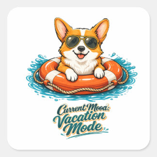 Cute Corgi "Vacation Mode" Summer Design Square Sticker