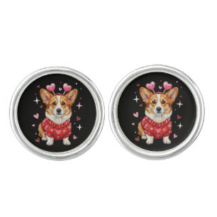 Cute Corgi Valentine Heart Valentines Day Cufflinks