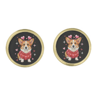 Cute Corgi Valentine Heart Valentines Day Cufflinks