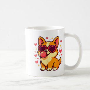 Cute Corgi Valentine Puppy With Heart Sungles  Coffee Mug