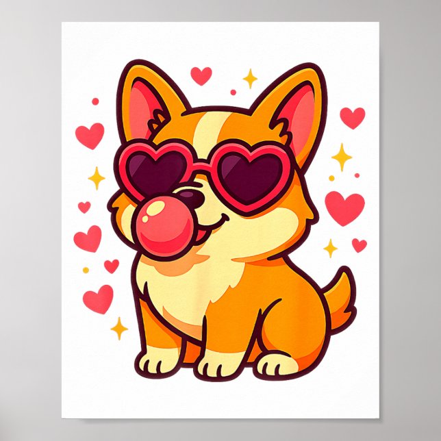 Cute Corgi Valentine Puppy With Heart Sungles  Poster (Front)