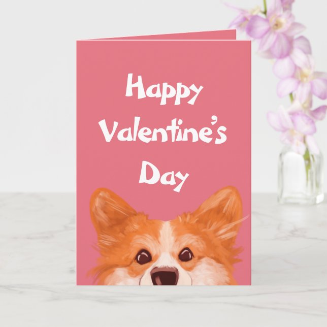 Cute Corgi Valentine’s Day Personalized  Card (Orchid)