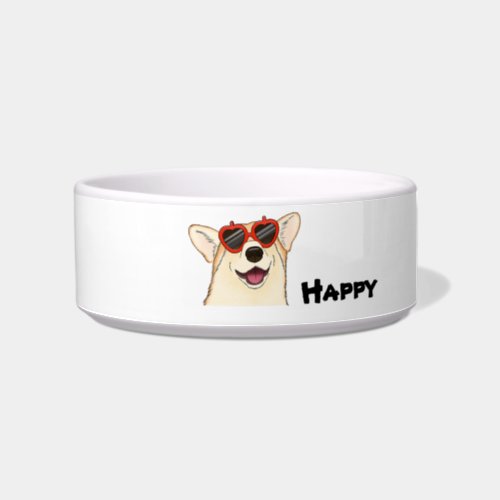 Cute corgi wearing sunglasses bowl